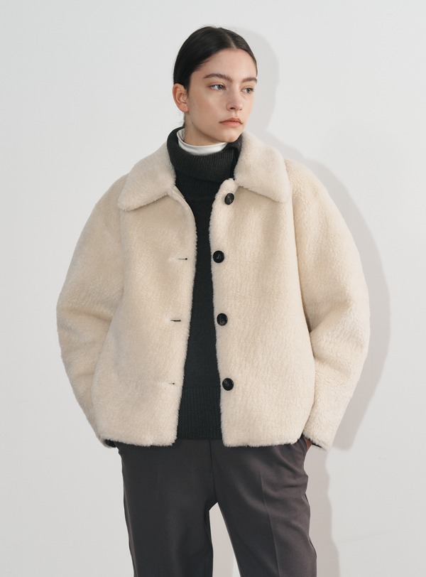 Wool blend shearling coat(cream)