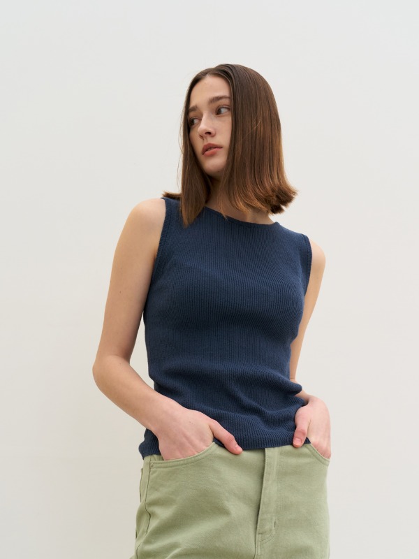 Ribbed knit top (Blue green)