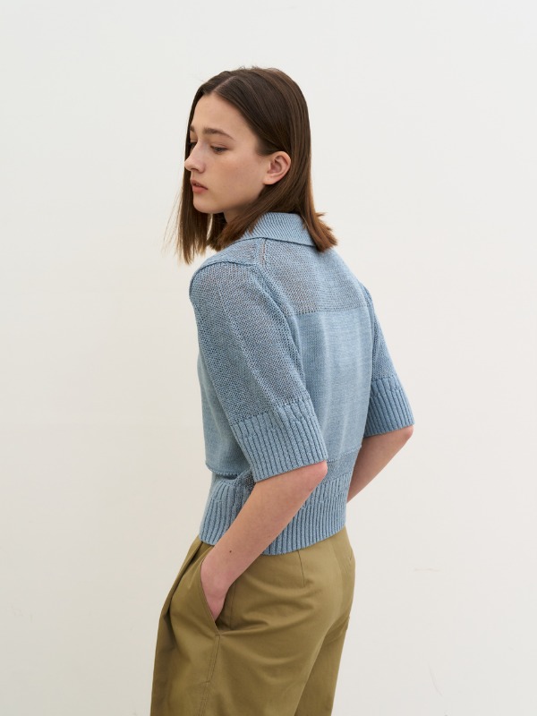 Paper collar knit top (Blue)2차