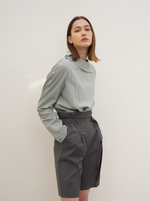 Belted volume half pants (Grey)